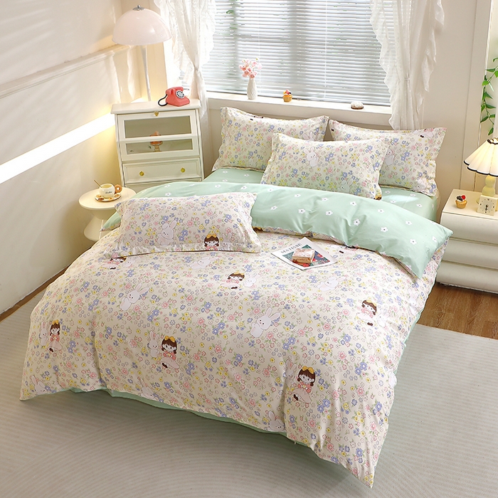 91家纺网 家纺一手货源 找家纺 牧笛缘家纺 2025新款全棉12868四件套 花漾女生