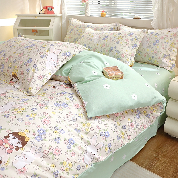 91家纺网 家纺一手货源 找家纺 牧笛缘家纺 2025新款全棉12868四件套 花漾女生