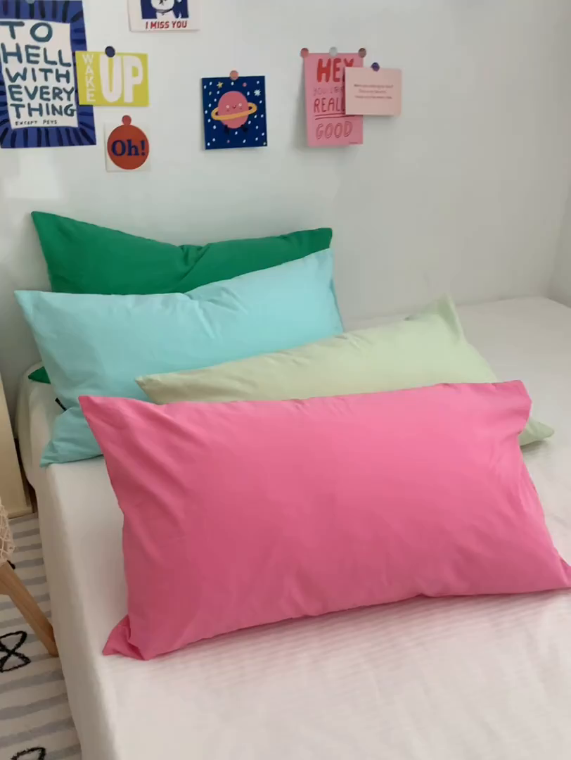 91家纺网 家纺一手货源 找家纺 （总）柚可家居 2024新款水洗棉40支全棉色织单枕套纯色系列四