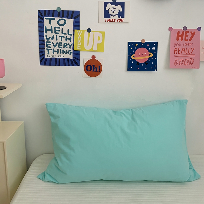 柚可家居 2024新款水洗棉40支全棉色织单枕套纯色系列四 淡蓝色