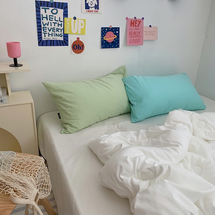 91家纺网 家纺一手货源 找家纺 柚可家居 2024新款水洗棉40支全棉色织单枕套纯色系列四 淡蓝色