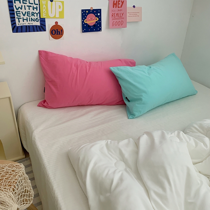 91家纺网 家纺一手货源 找家纺 柚可家居 2024新款水洗棉40支全棉色织单枕套纯色系列四 淡蓝色