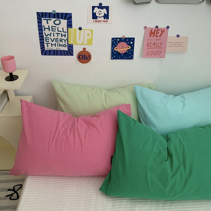 91家纺网 家纺一手货源 找家纺 柚可家居 2024新款水洗棉40支全棉色织单枕套纯色系列四 淡蓝色