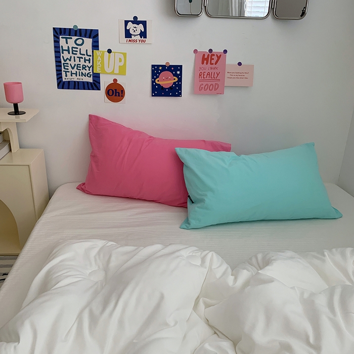 91家纺网 家纺一手货源 找家纺 柚可家居 2024新款水洗棉40支全棉色织单枕套纯色系列四 淡蓝色