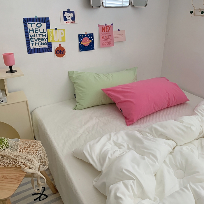 91家纺网 家纺一手货源 找家纺 柚可家居 2024新款水洗棉40支全棉色织单枕套纯色系列四 淡蓝色