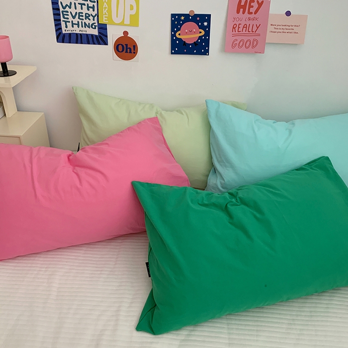 91家纺网 家纺一手货源 找家纺 柚可家居 2024新款水洗棉40支全棉色织单枕套纯色系列四 淡绿