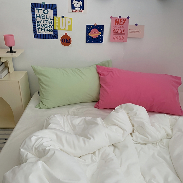 91家纺网 家纺一手货源 找家纺 柚可家居 2024新款水洗棉40支全棉色织单枕套纯色系列四 淡绿