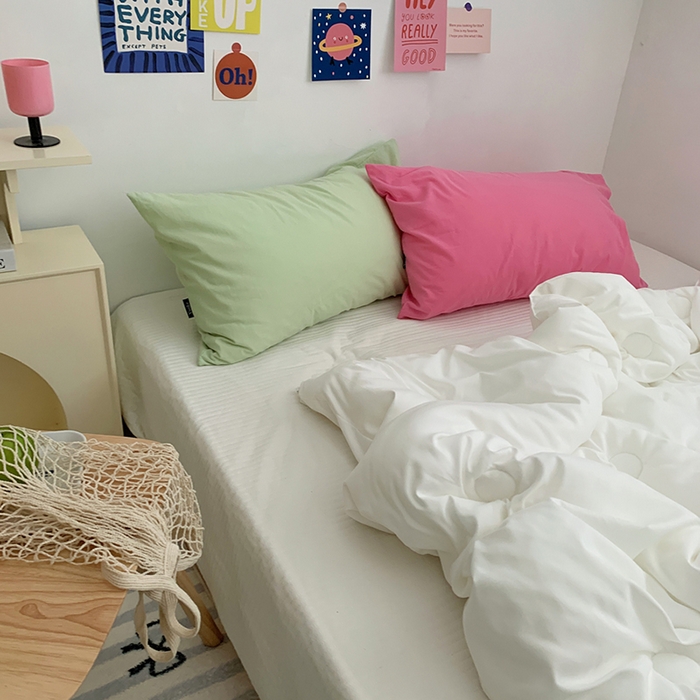 91家纺网 家纺一手货源 找家纺 柚可家居 2024新款水洗棉40支全棉色织单枕套纯色系列四 淡绿