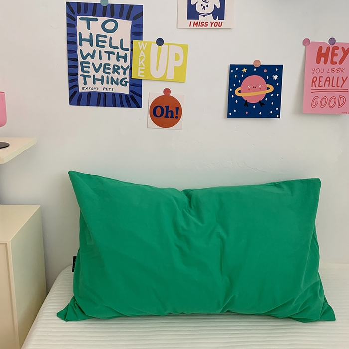 柚可家居 2024新款水洗棉40支全棉色织单枕套纯色系列四 森绿