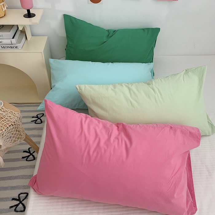 91家纺网 家纺一手货源 找家纺 柚可家居 2024新款水洗棉40支全棉色织单枕套纯色系列四 森绿