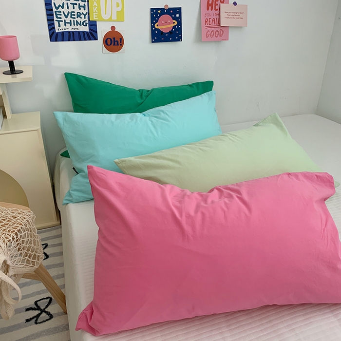 91家纺网 家纺一手货源 找家纺 柚可家居 2024新款水洗棉40支全棉色织单枕套纯色系列四 森绿