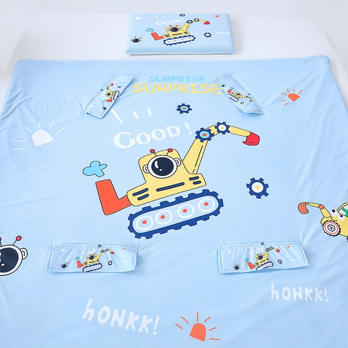 91家纺网 家纺一手货源 找家纺 2025新款A类小凉皮蚕丝防踢被儿童空调房护肚夏被凉感丝儿童被 挖掘机