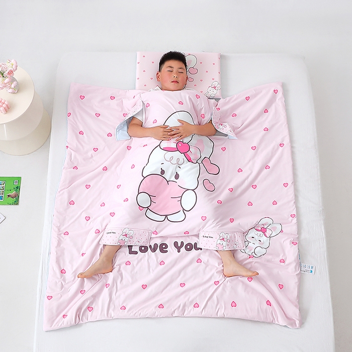 91家纺网 家纺一手货源 找家纺 2025新款A类小凉皮蚕丝防踢被儿童空调房护肚夏被凉感丝儿童被 爱心小兔