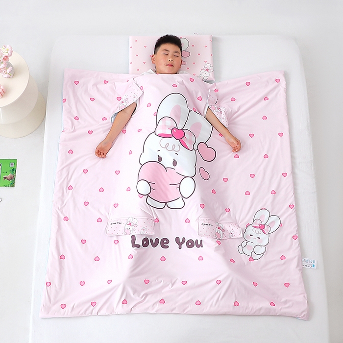 91家纺网 家纺一手货源 找家纺 2025新款A类小凉皮蚕丝防踢被儿童空调房护肚夏被凉感丝儿童被 爱心小兔
