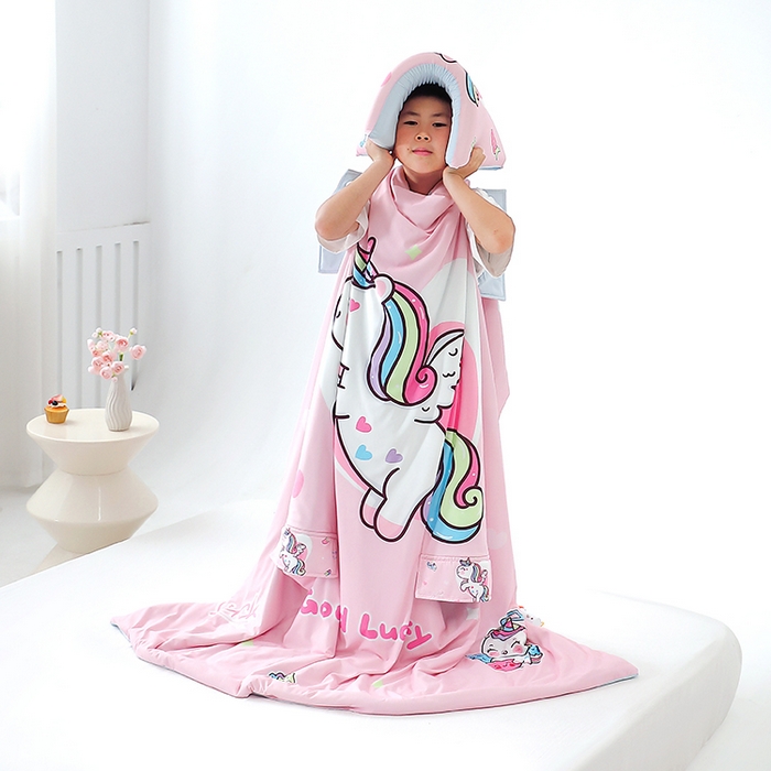 91家纺网 家纺一手货源 找家纺 2025新款A类小凉皮蚕丝防踢被儿童空调房护肚夏被凉感丝儿童被 粉红马