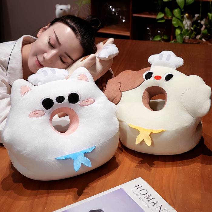 91家纺网 家纺一手货源 找家纺 仟亿莱2025新款圆眼小厨师冰豆豆双面午睡枕 冰豆豆圆眼西高地