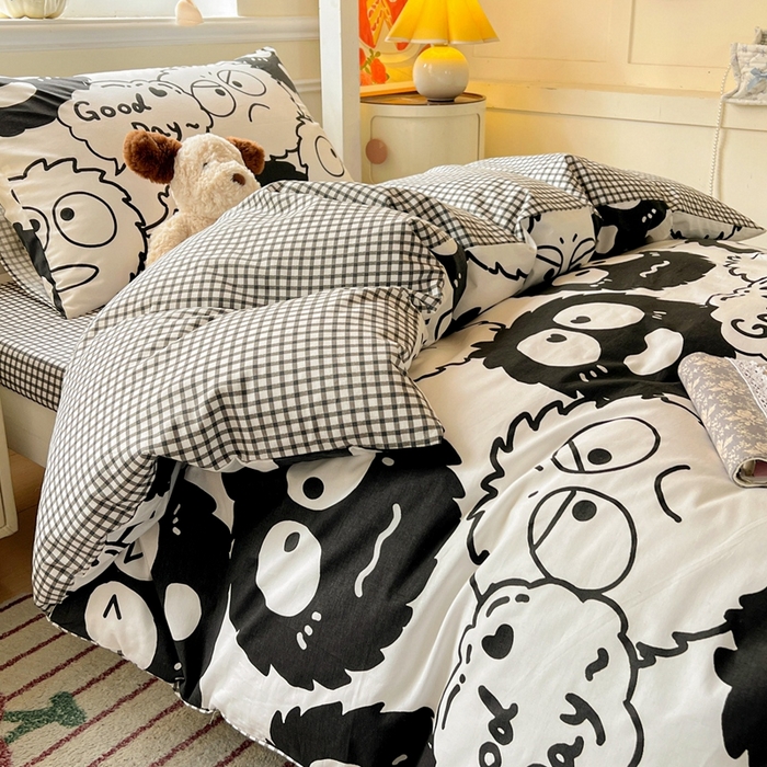 91家纺网 家纺一手货源 找家纺 西引力 2025新款全棉印花学生宿舍三件套四件套 煤球