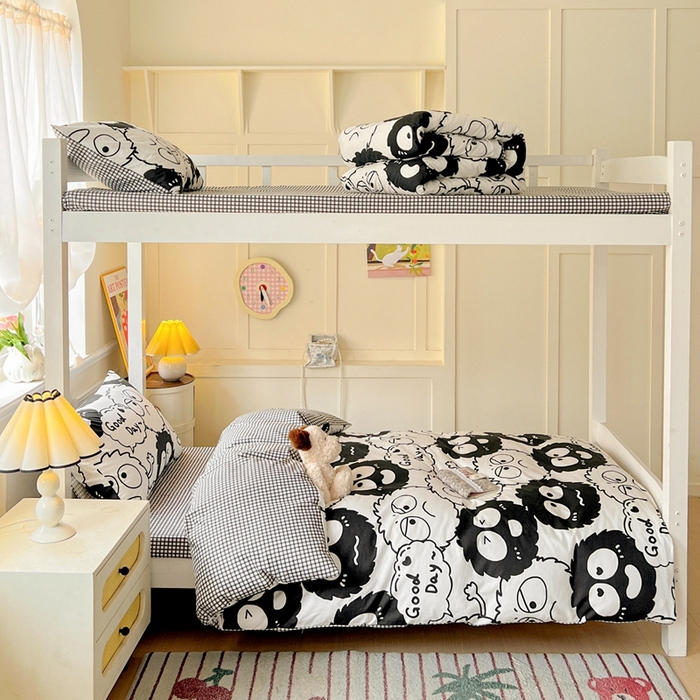 91家纺网 家纺一手货源 找家纺 西引力 2025新款全棉印花学生宿舍三件套四件套 煤球