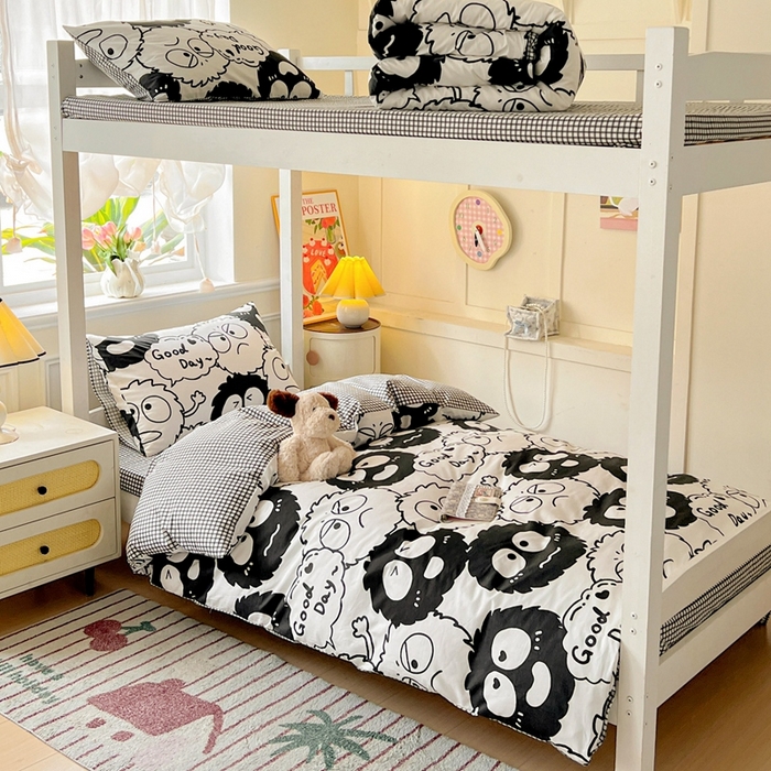 91家纺网 家纺一手货源 找家纺 西引力 2025新款全棉印花学生宿舍三件套四件套 煤球