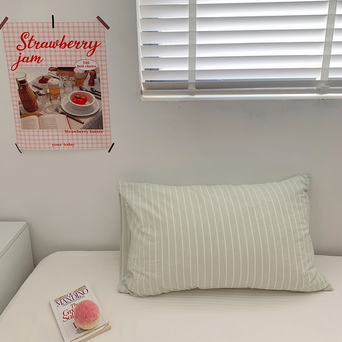 柚可家居 2024新款水洗棉条纹系列单枕套-系列四 细竖条绿色