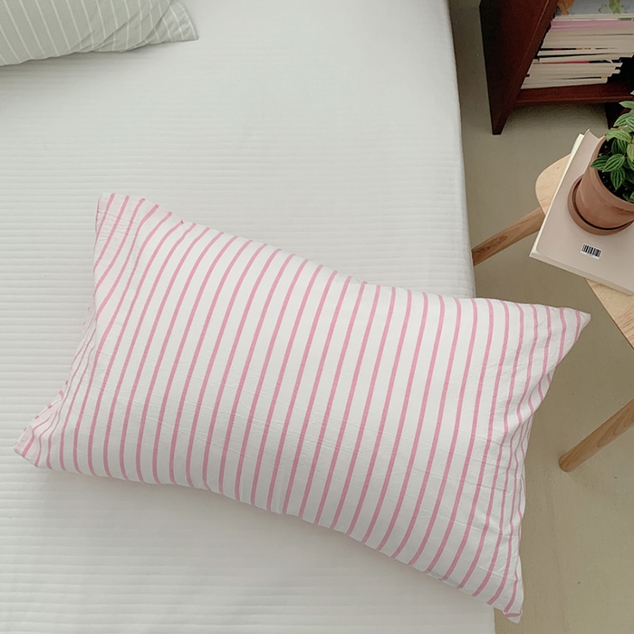 91家纺网 家纺一手货源 找家纺 柚可家居 2024新款水洗棉条纹系列单枕套-系列四 细竖条绿色