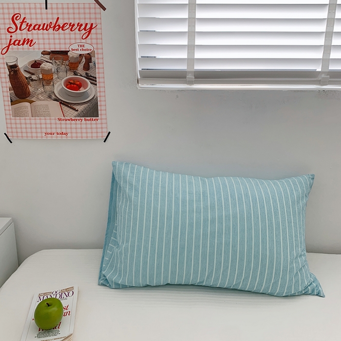 柚可家居 2024新款水洗棉条纹系列单枕套-系列三 细竖条蓝色