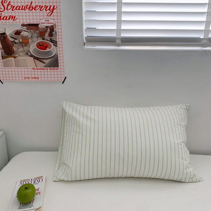 柚可家居 2024新款水洗棉条纹系列单枕套-系列三 竖条绿色