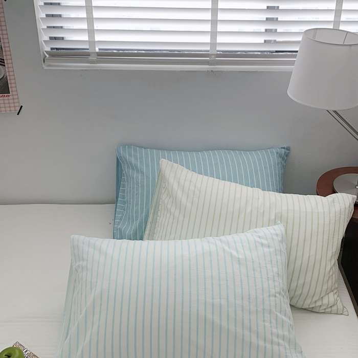 91家纺网 家纺一手货源 找家纺 柚可家居 2024新款水洗棉条纹系列单枕套-系列三 竖条绿色