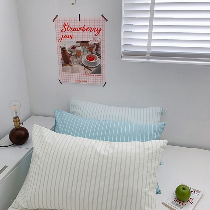 91家纺网 家纺一手货源 找家纺 柚可家居 2024新款水洗棉条纹系列单枕套-系列三 竖条绿色