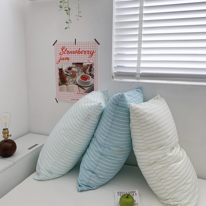 91家纺网 家纺一手货源 找家纺 柚可家居 2024新款水洗棉条纹系列单枕套-系列三 竖条蓝色