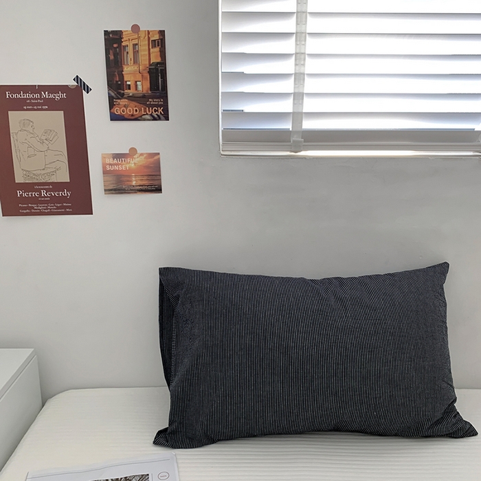 柚可家居 2024新款水洗棉条纹系列单枕套-系列二 细黑竖条纹