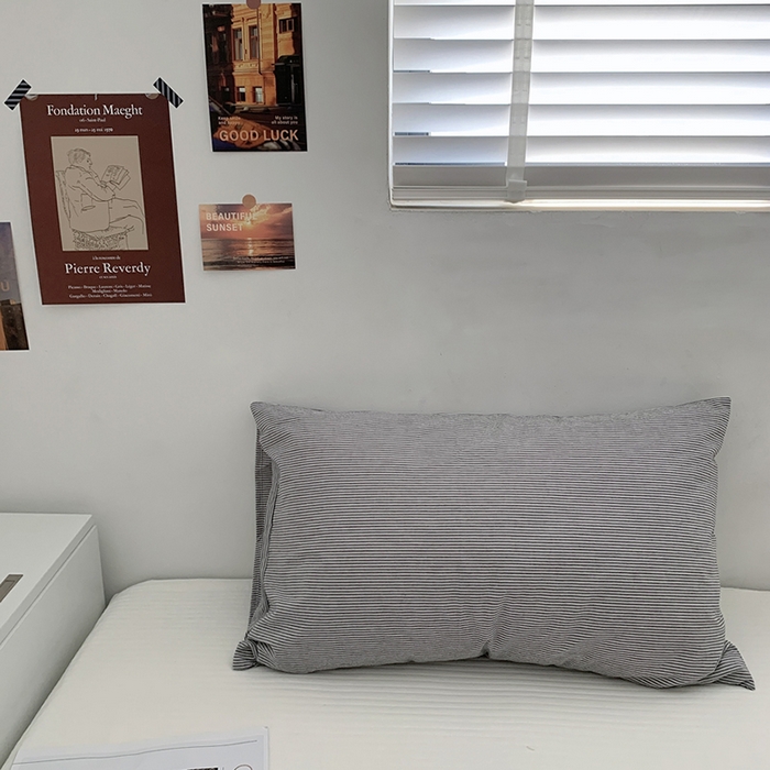 柚可家居 2024新款水洗棉条纹系列单枕套-系列二 细灰横条纹