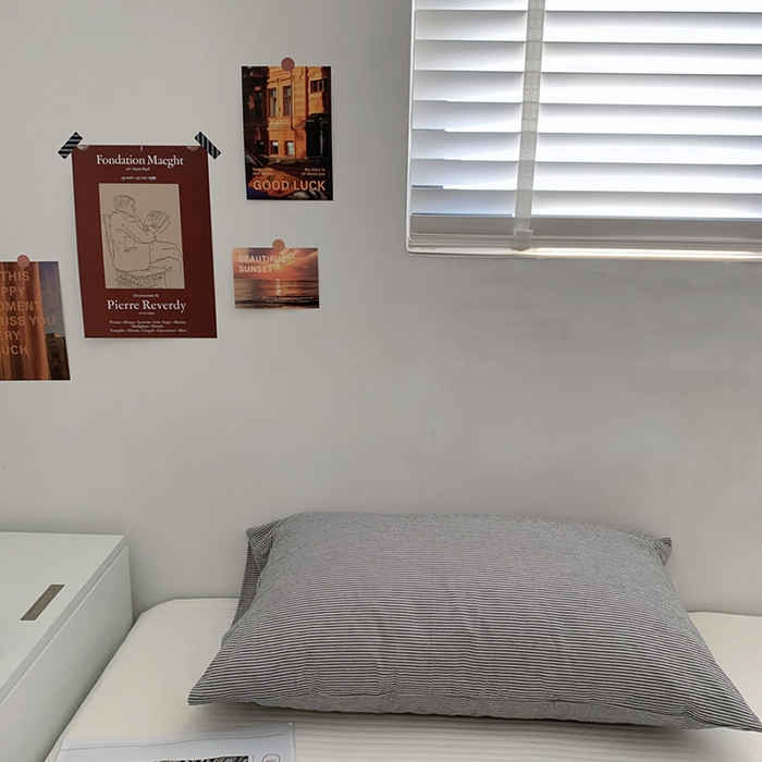 91家纺网 家纺一手货源 找家纺 柚可家居 2024新款水洗棉条纹系列单枕套-系列二 细灰横条纹