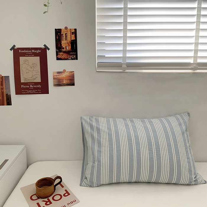 柚可家居 2024新款水洗棉条纹系列单枕套-系列一 淡蓝竖条纹