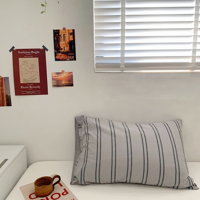 柚可家居 2024新款水洗棉条纹系列单枕套-系列一 灰竖条纹