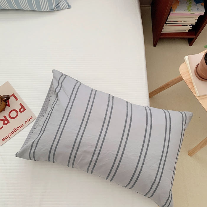 91家纺网 家纺一手货源 找家纺 柚可家居 2024新款水洗棉条纹系列单枕套-系列一 灰竖条纹