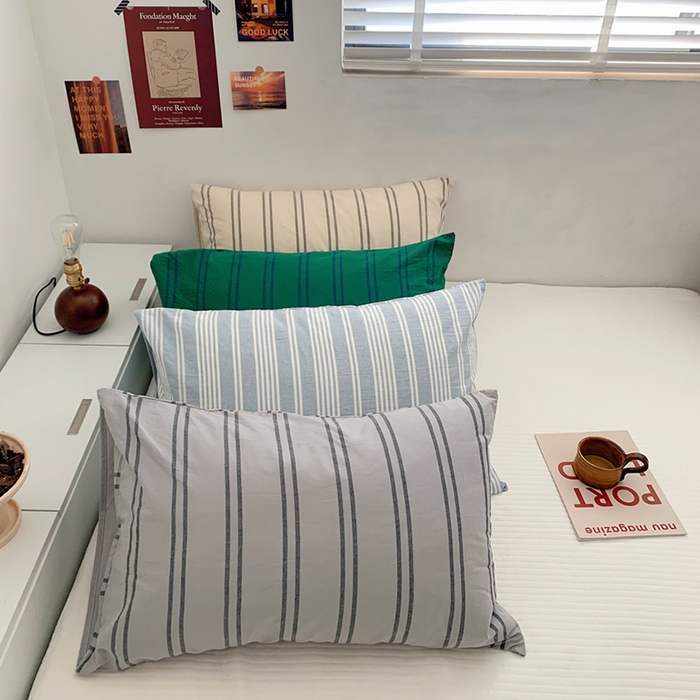 91家纺网 家纺一手货源 找家纺 柚可家居 2024新款水洗棉条纹系列单枕套-系列一 灰竖条纹