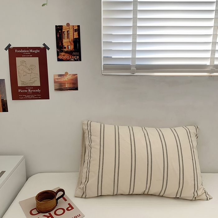 柚可家居 2024新款水洗棉条纹系列单枕套-系列一 卡其竖条纹
