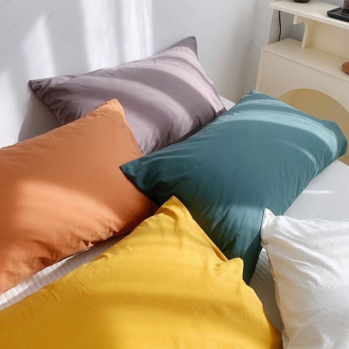 91家纺网 家纺一手货源 找家纺 （总）柚可家居 2024新款纯色水洗棉40支全棉色织单枕套-系列三