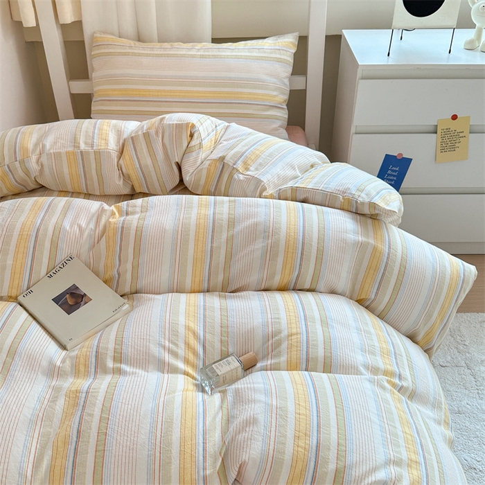 91家纺网 家纺一手货源 找家纺 北欧良品 2025新款A 类 AA版色织水洗棉 学生上下铺三件套 梦境黄