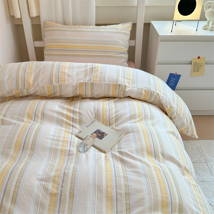 91家纺网 家纺一手货源 找家纺 北欧良品 2025新款A 类 AA版色织水洗棉 学生上下铺三件套 梦境黄