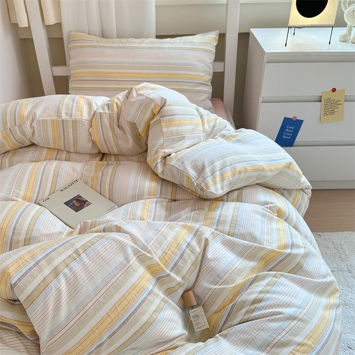 91家纺网 家纺一手货源 找家纺 北欧良品 2025新款A 类 AA版色织水洗棉 学生上下铺三件套 梦境黄