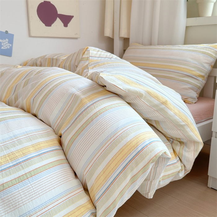 91家纺网 家纺一手货源 找家纺 北欧良品 2025新款A 类 AA版色织水洗棉 学生上下铺三件套 梦境黄