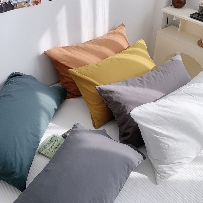 91家纺网 家纺一手货源 找家纺 柚可家居 2024新款纯色水洗棉40支全棉色织单枕套-系列三 白青年