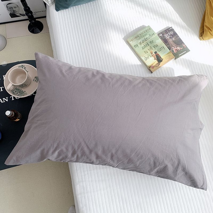 柚可家居 2024新款纯色水洗棉40支全棉色织单枕套-系列三 浅灰