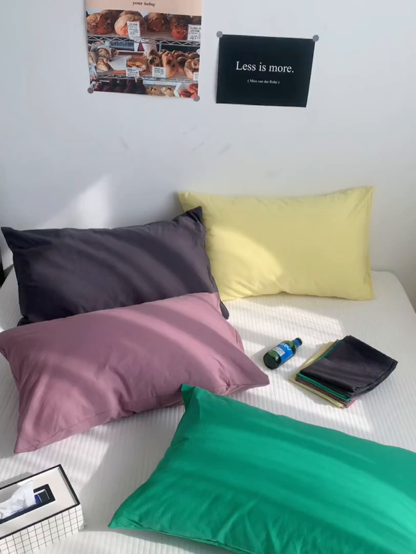 91家纺网 家纺一手货源 找家纺 （总）柚可家居 2024新款纯色水洗棉40支全棉色织单枕套-系列二