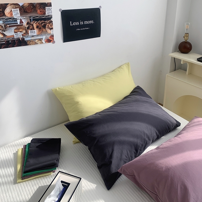 91家纺网 家纺一手货源 找家纺 柚可家居 2024新款纯色水洗棉40支全棉色织单枕套-系列二 淡黄