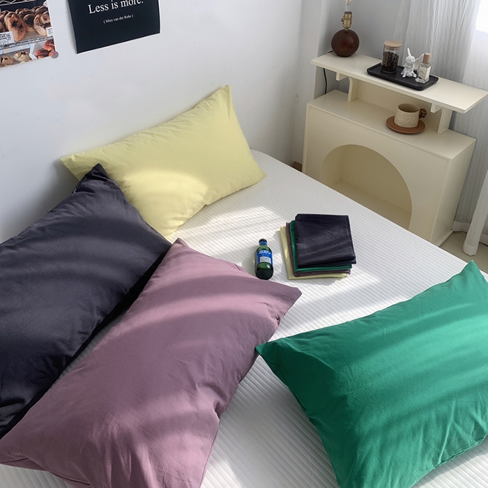 91家纺网 家纺一手货源 找家纺 柚可家居 2024新款纯色水洗棉40支全棉色织单枕套-系列二 淡黄