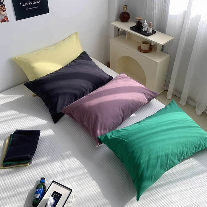 91家纺网 家纺一手货源 找家纺 柚可家居 2024新款纯色水洗棉40支全棉色织单枕套-系列二 淡黄