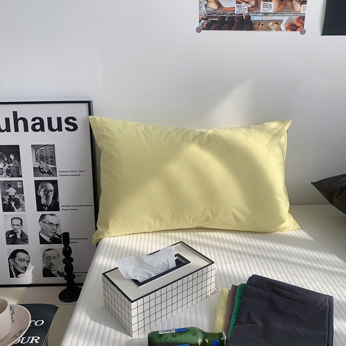 91家纺网 家纺一手货源 找家纺 柚可家居 2024新款纯色水洗棉40支全棉色织单枕套-系列二 淡黄